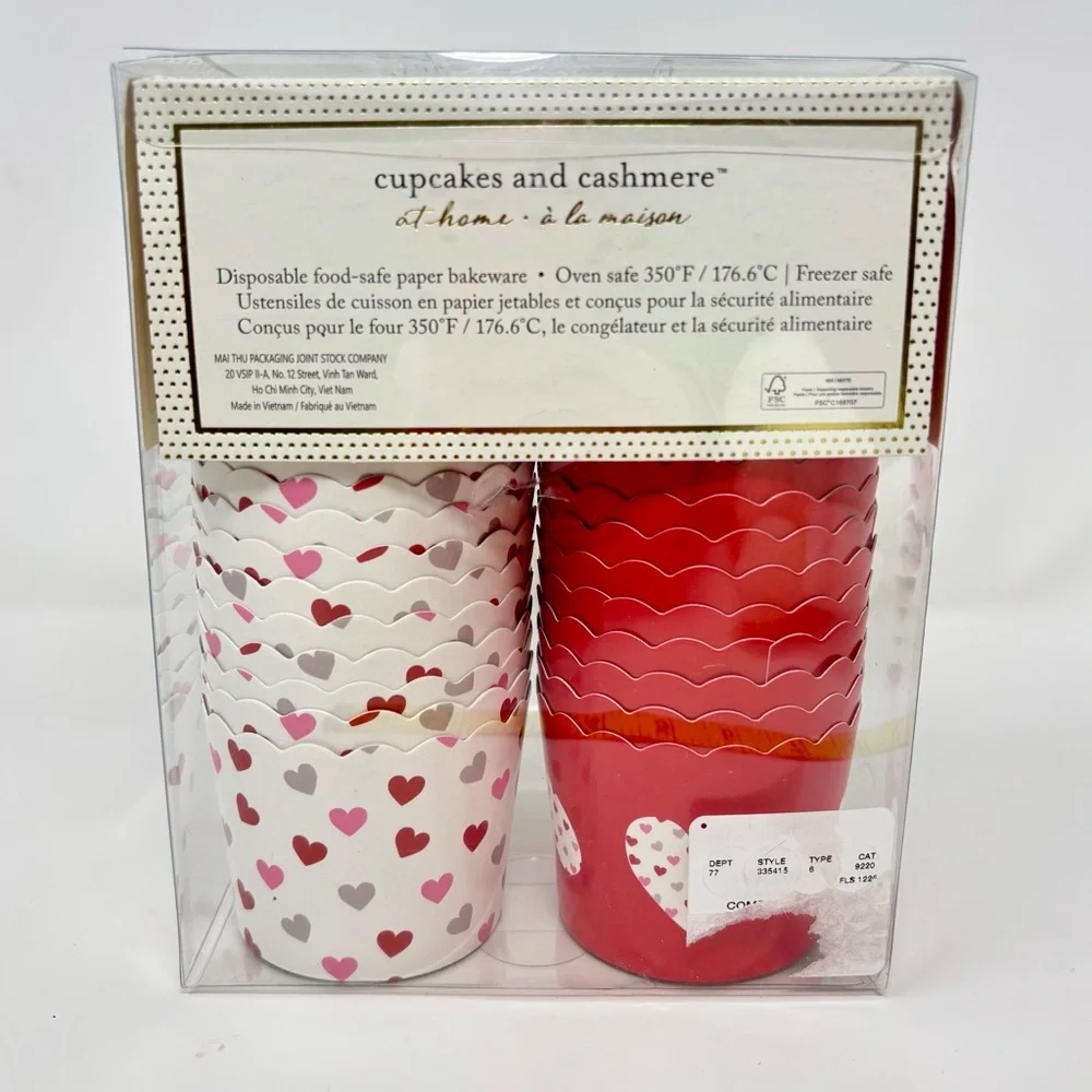 Cupcakes & Cashmere At Home Valentine’s Day Hearts NEW 36 Disposable Baking Cups